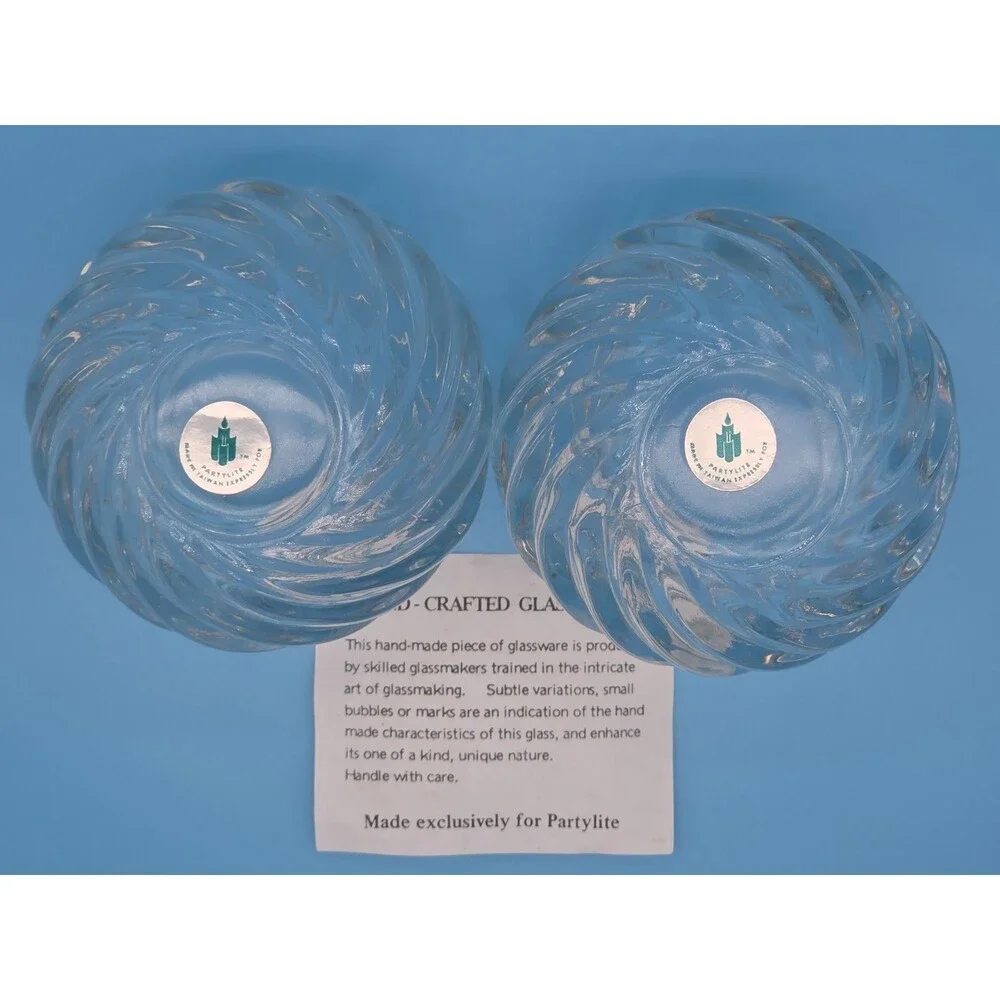 PartyLite Illusions -  2 Candle Holders Swirl Glass Votive Tealight Holder P0463